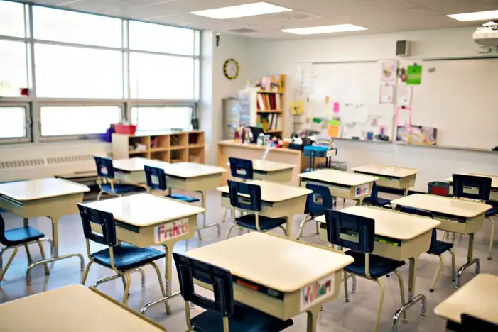 Classroom With Desks And Chairs Chalkboard Background HD Images