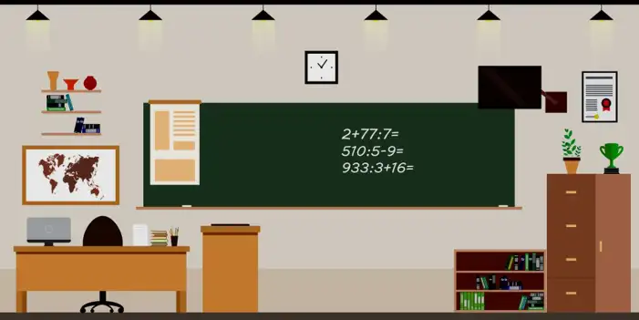 Classroom With Desks And Chairs Chalkboard Background HD Images