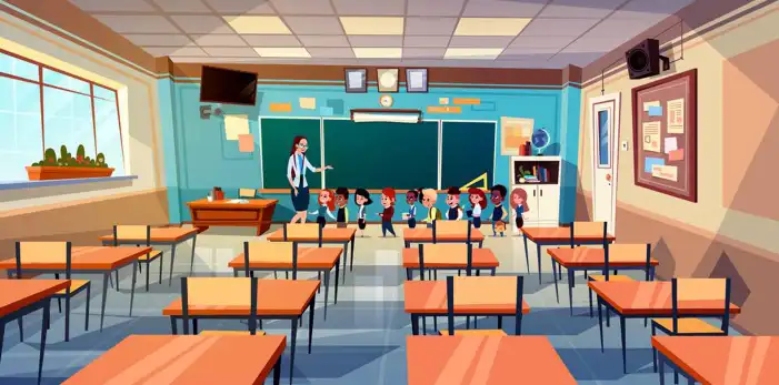 Classroom With Desks And Chairs Chalkboard Background HD Images