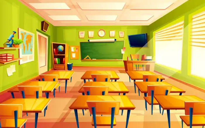 Classroom With Desks And Chairs Clipart Cartoon Background HD Images