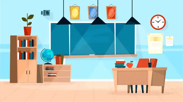 Classroom With Desks And Chairs Clipart Cartoon Background HD Images