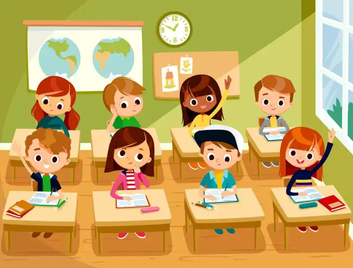 Classroom With Desks And Chairs Clipart Cartoon Background HD Images