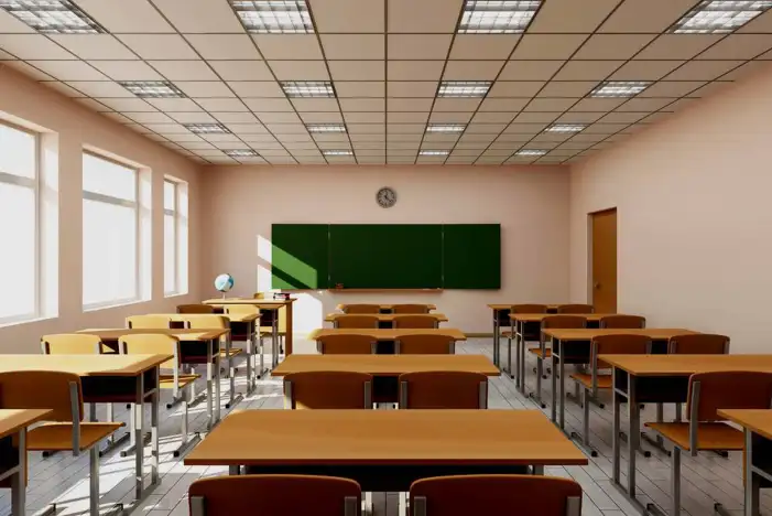 Classroom With Desks And Chairs Clipart Cartoon Background HD Images