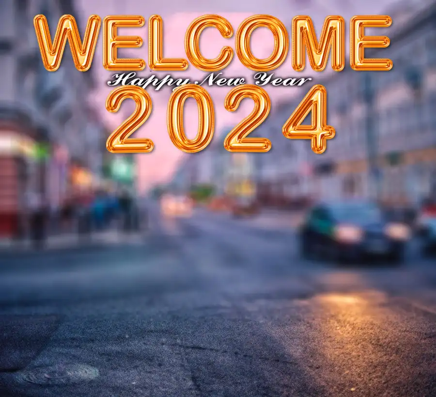 Editing 2024 Happy New Year Car Driving On A Road Background