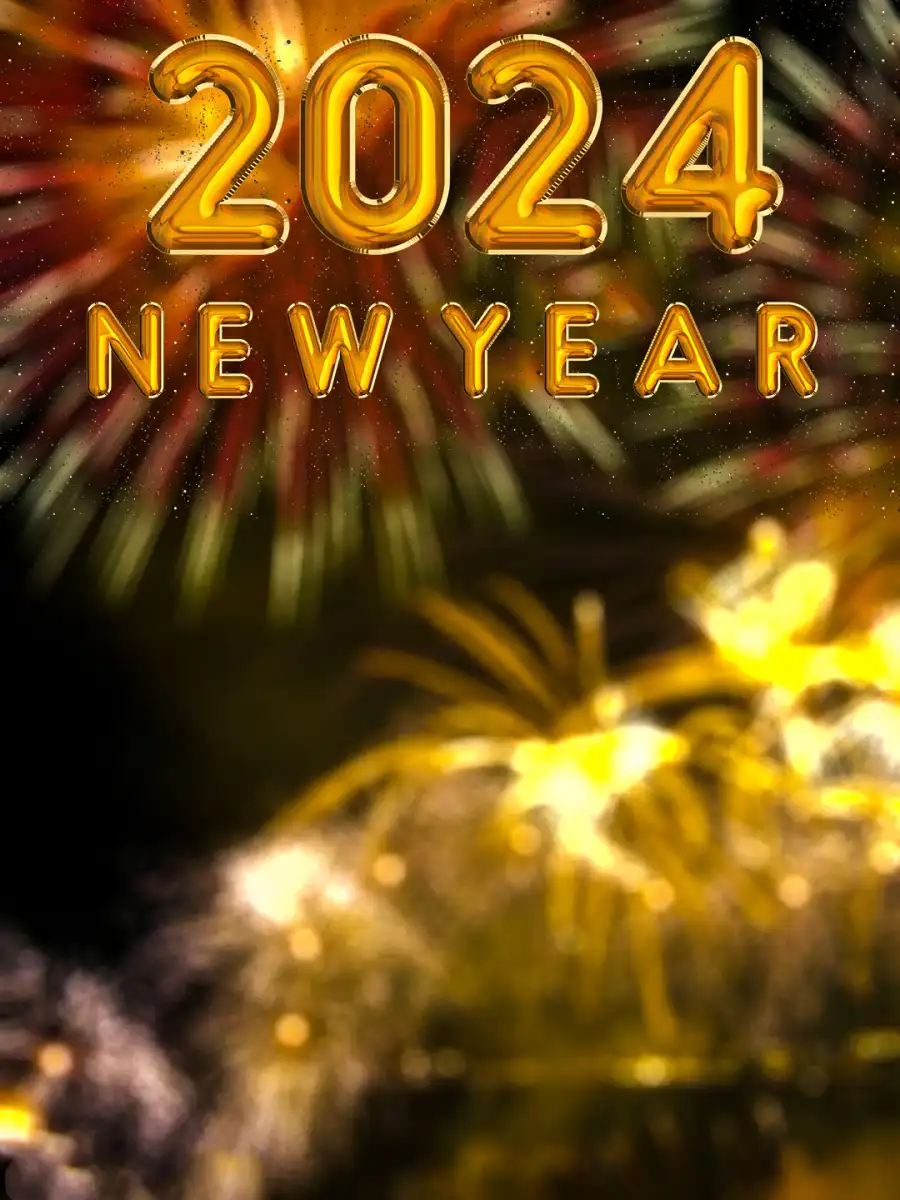 Editing 2024 Happy New Year Christmas Tree With Lights Background