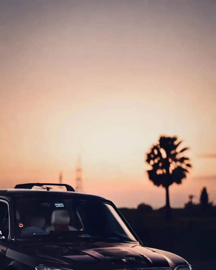 Editing Car Parked In Front Of A Palm Tree And A Sunset     Background