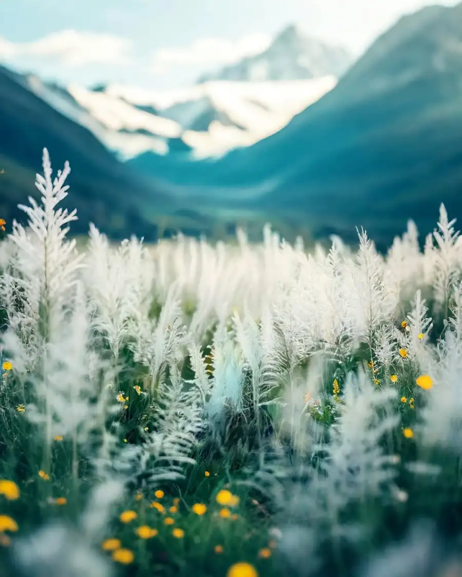 Editing Field Of Flowers With Mountains In The  Background