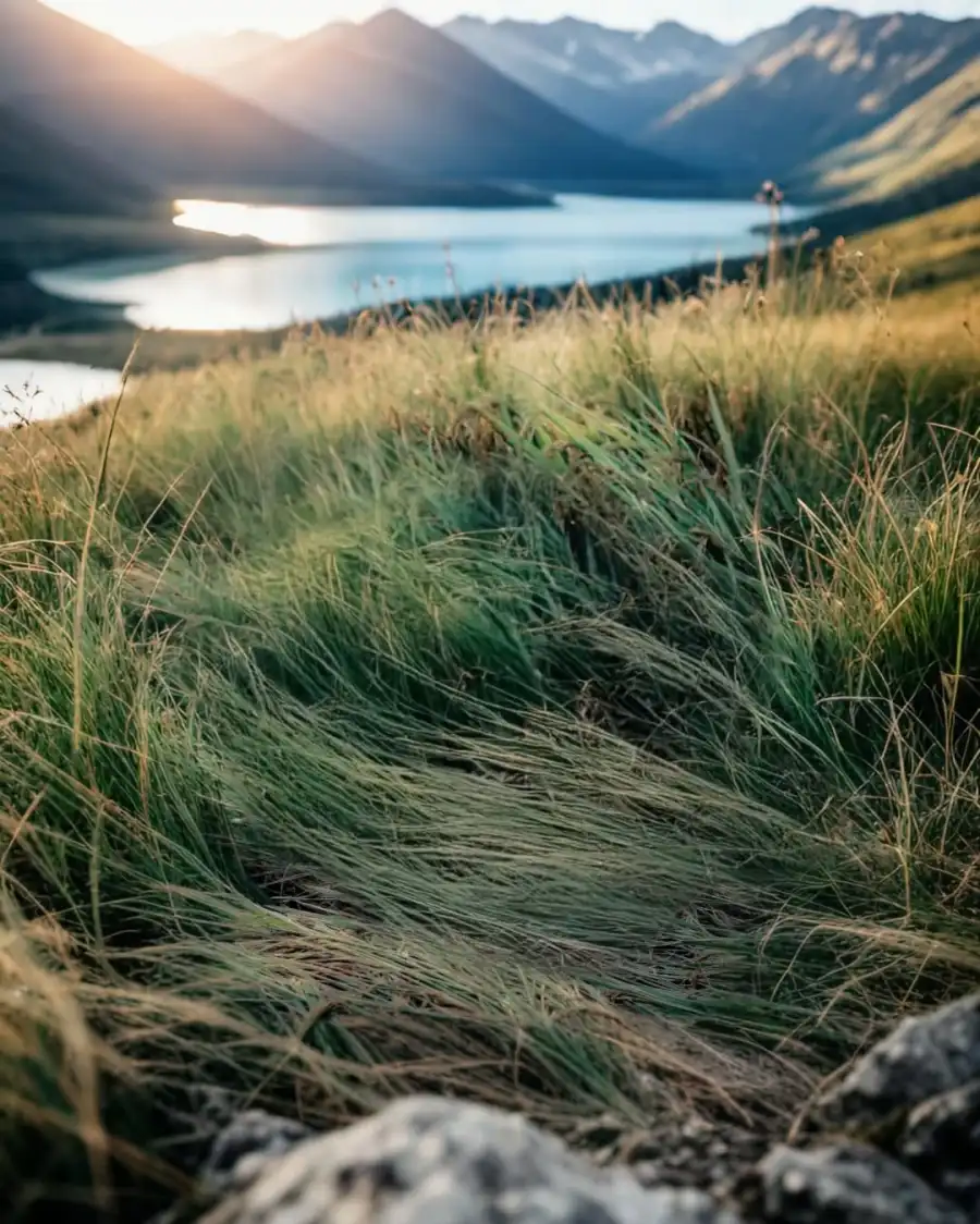 Editing Grassy Area With Water In The Background Background