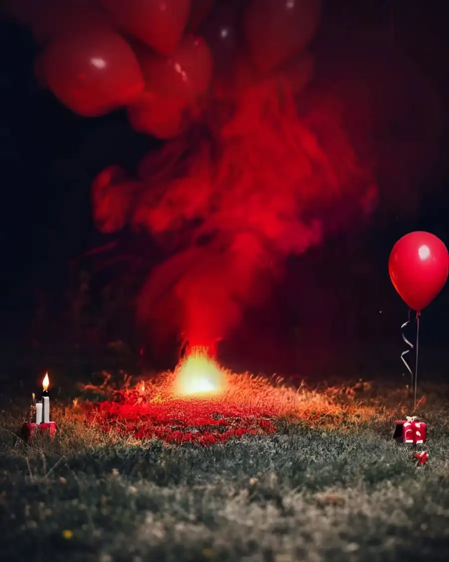 Editing Group Of Balloons In The Air Red Smoke Background