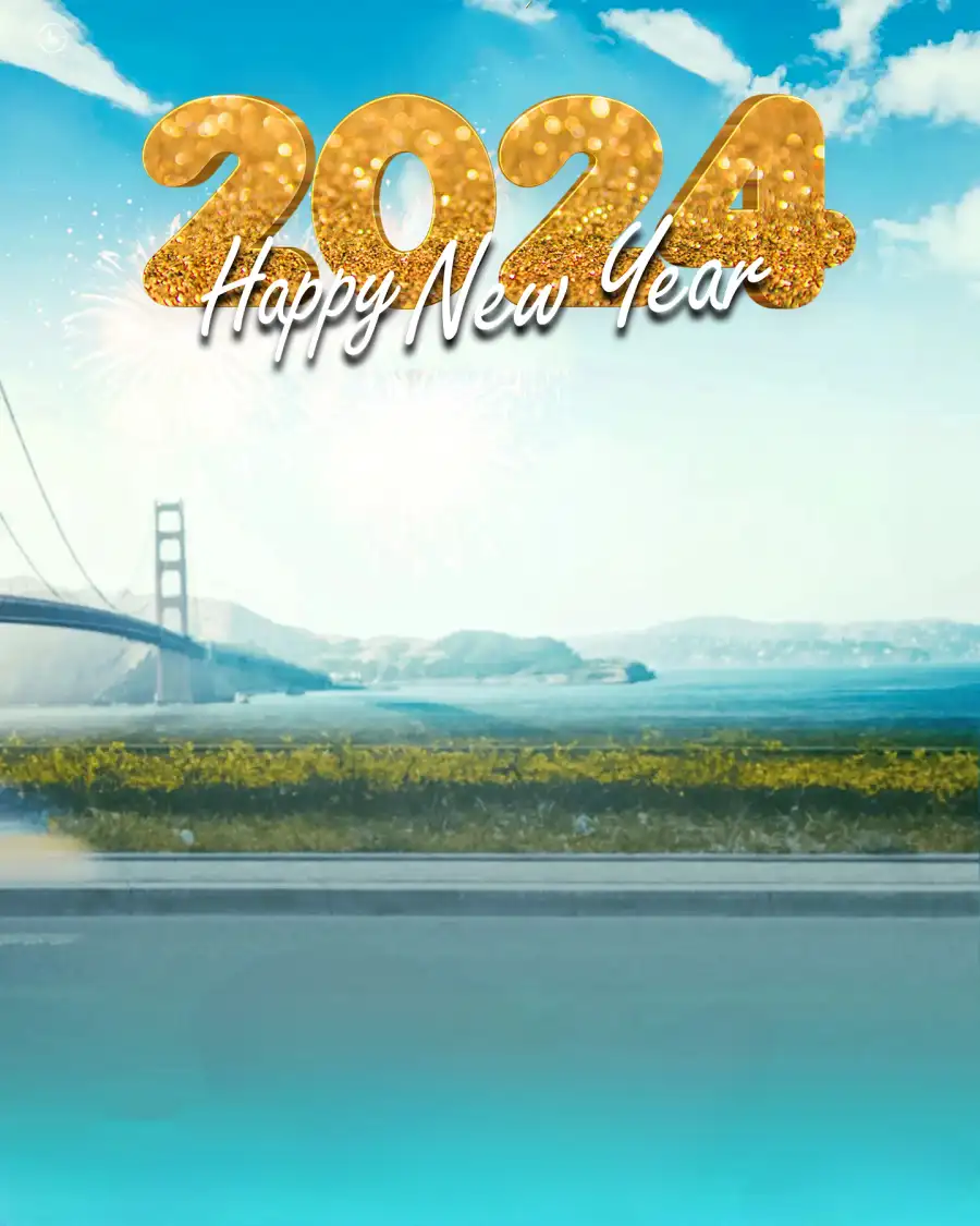 Editing Happy New Year 2024 Bridge With Fireworks In The Sky Background