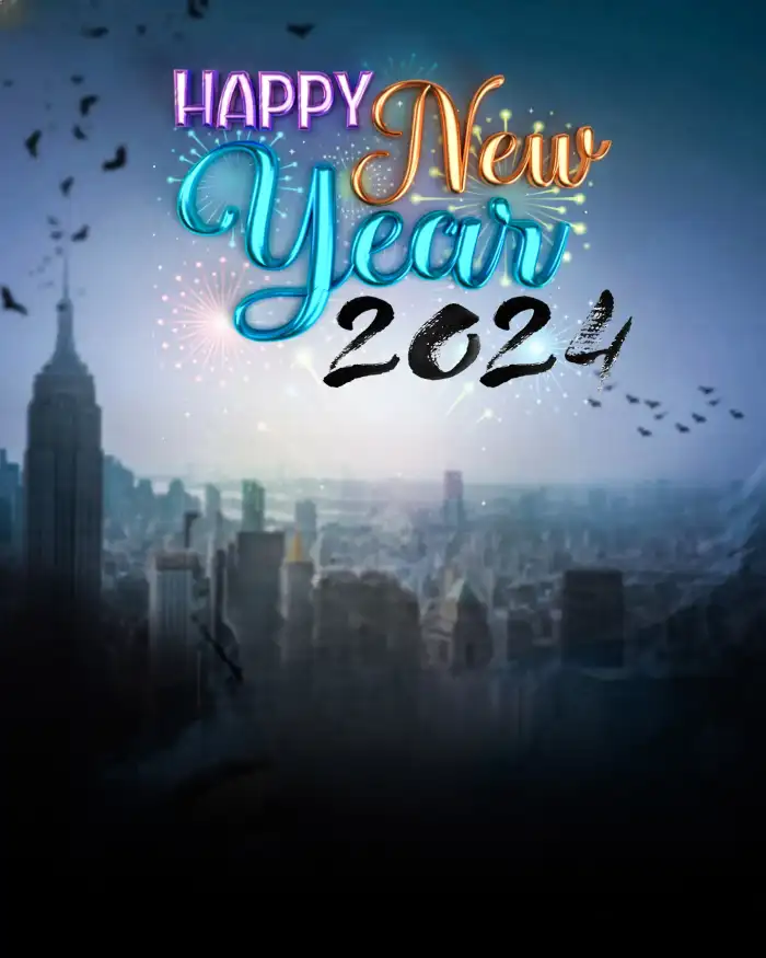 Editing Happy New Year 2024 City Skyline With Fireworks In The Sky Background