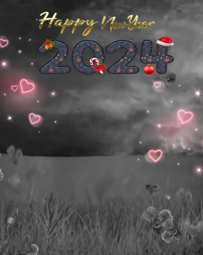 Editing Happy New Year 2024 Field Of Grass And Flowers Background