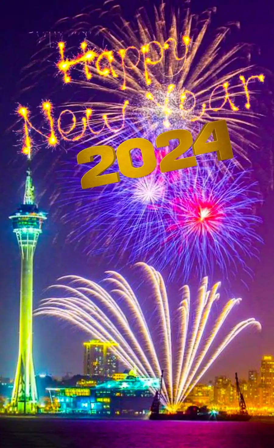 Editing Happy New Year 2024 Fireworks In The Sky Background