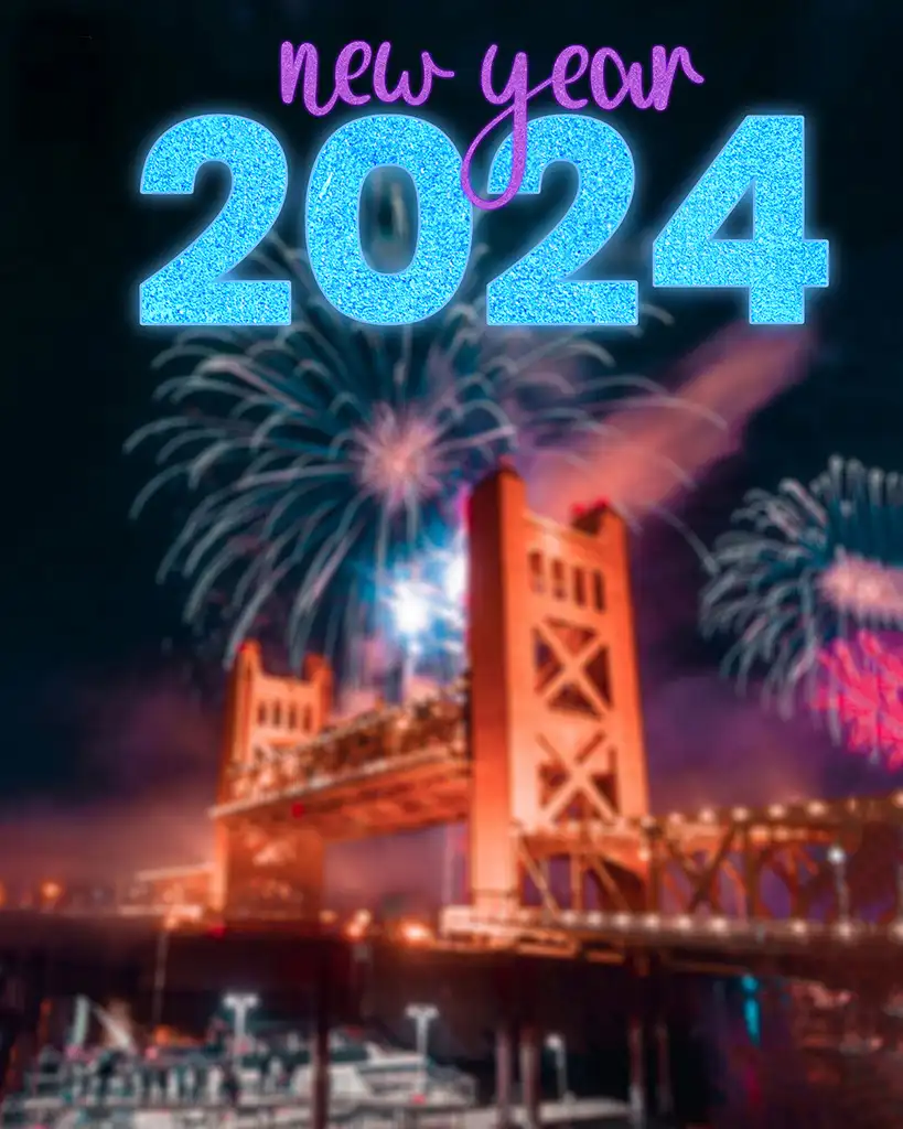 Editing  Happy New Year 2024 Fireworks Over A Large Building Background