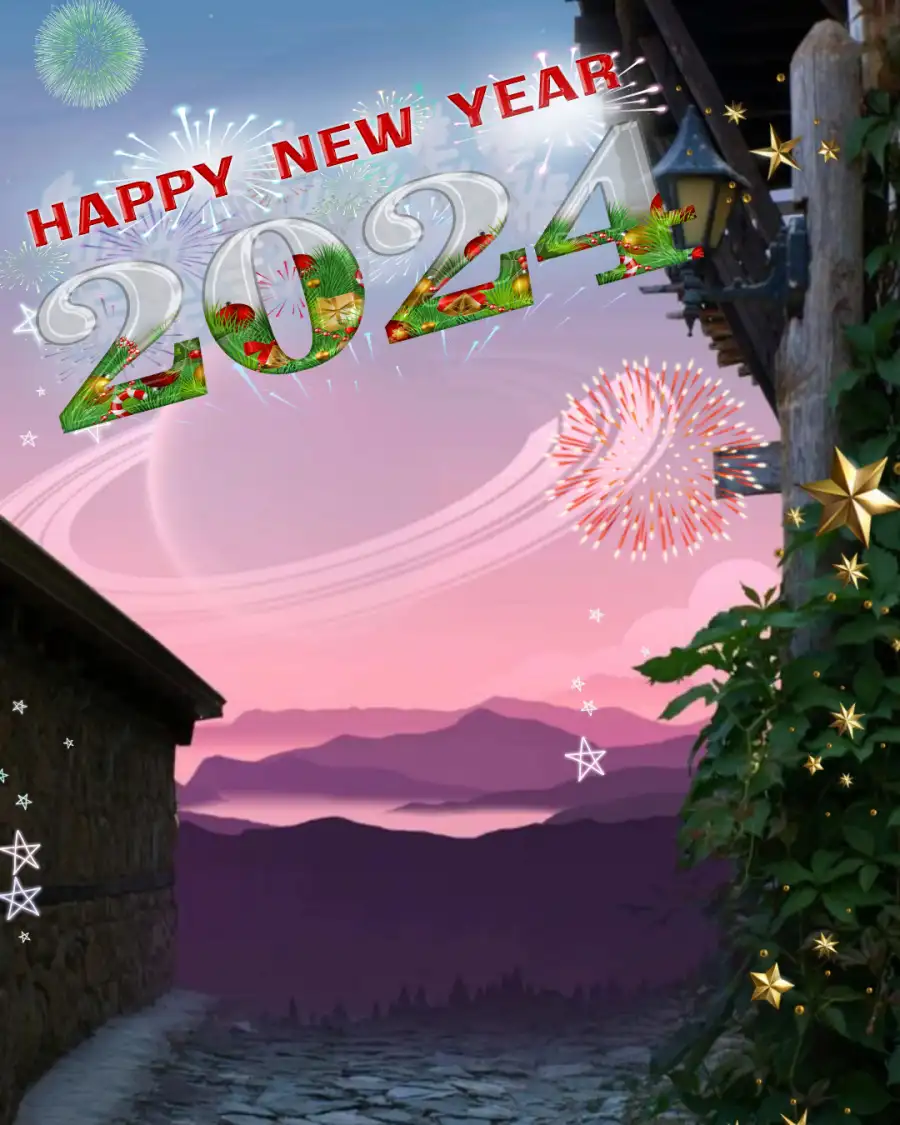 Editing Happy New Year 2024 Pink Sunset Over A Lake Background