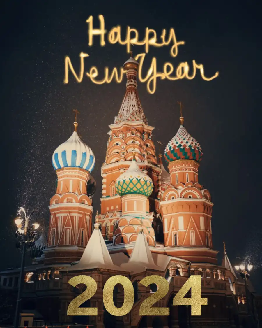 Editing  Happy New Year 2024 Poster Of Saint Basil's Cathedral Background