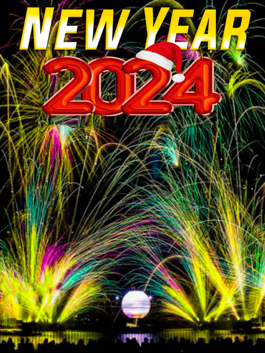 Editing Happy New Year 2024 Poster With Fireworks Background