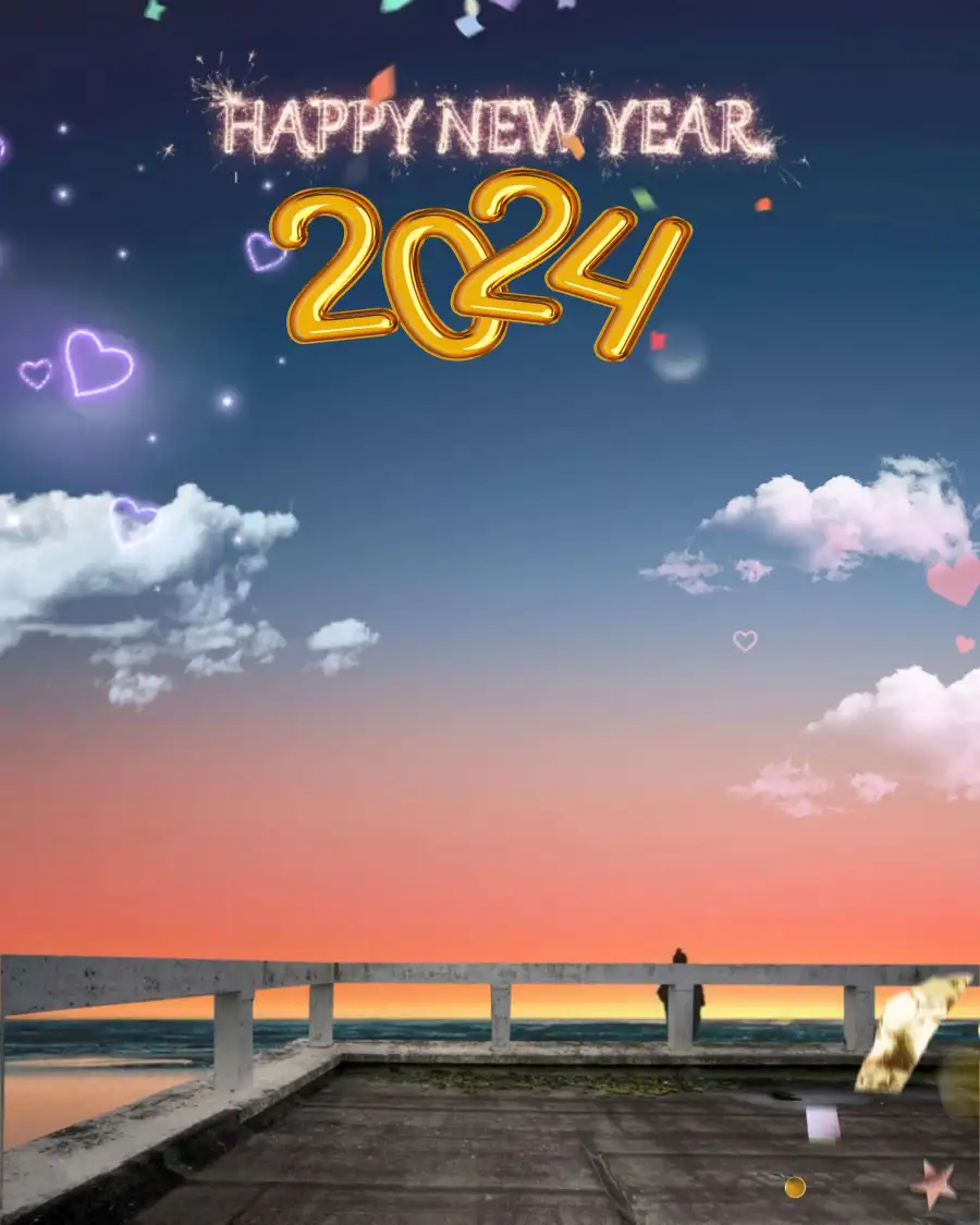 Editing Happy New Year 2024 Sunset With Clouds Background