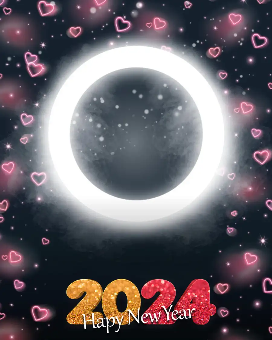 Editing  Happy New Year 2024 White Ring Light Background