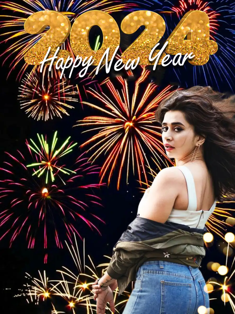 Editing  Happy New Year 2024 Woman Girl Poster Background