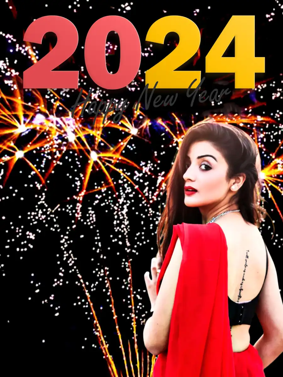 Editing  Happy New Year 2024 Woman In Red Saree HD  Background