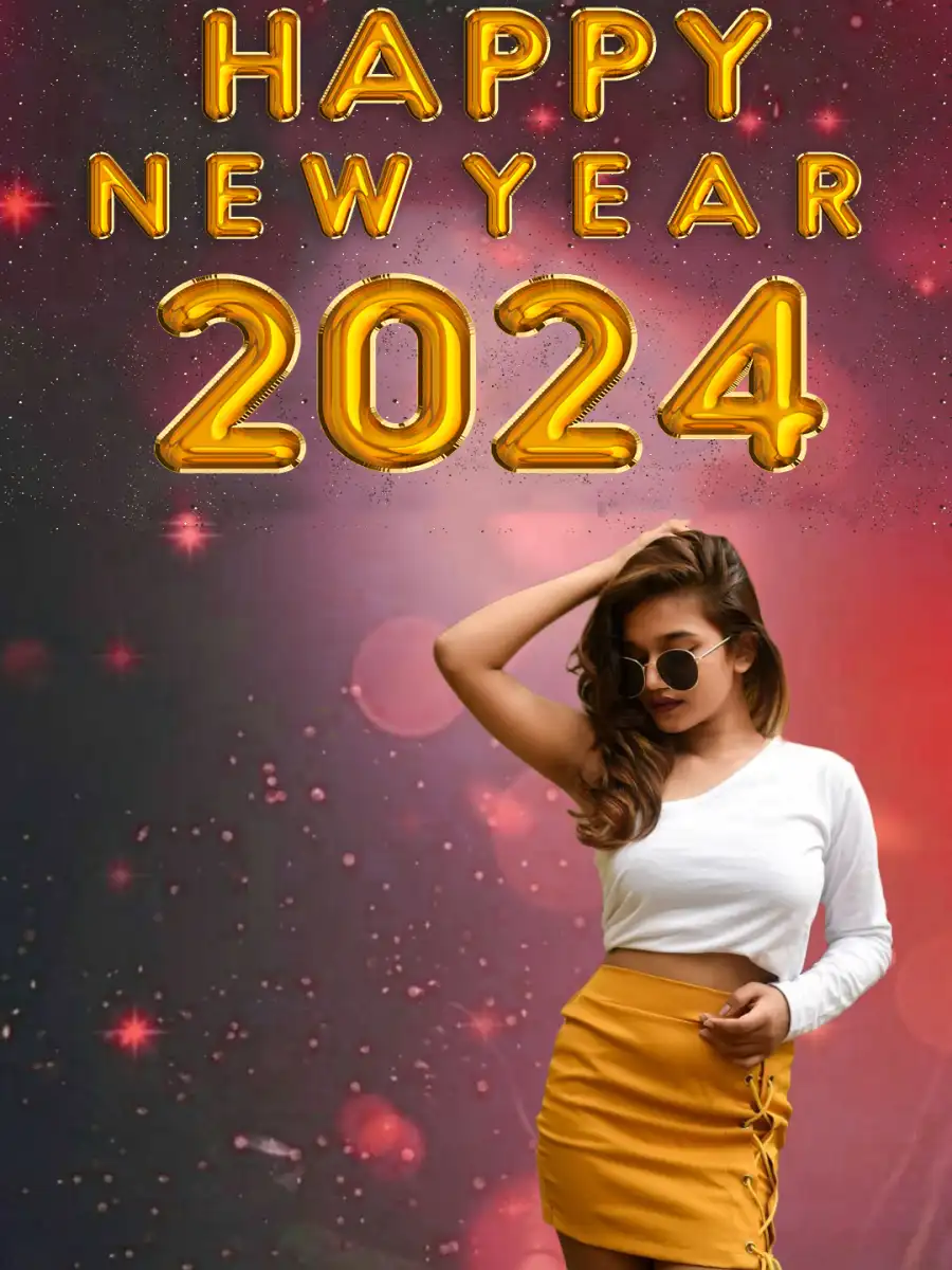 Editing  Happy New Year 2024 Woman Wearing Sunglasses Background