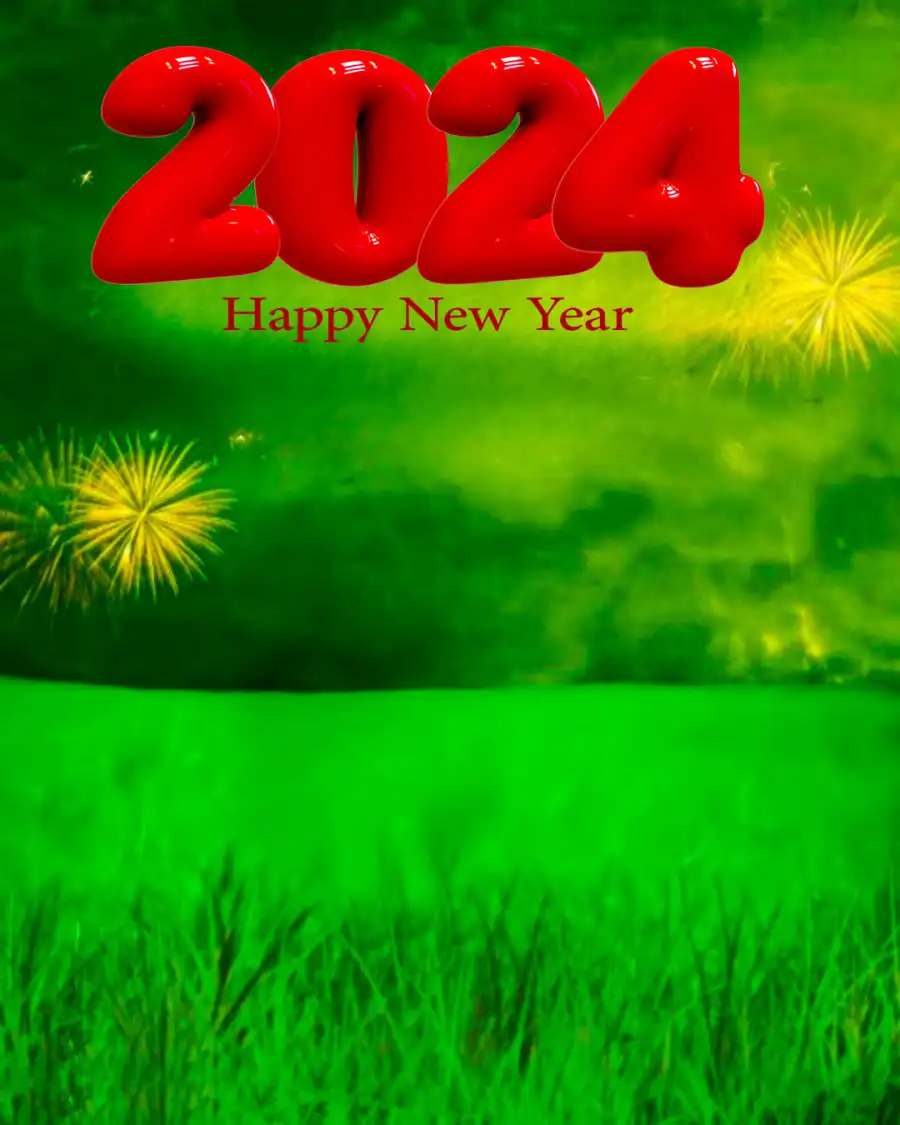 Editing  Happy New Year 2024 Yellow Fireworks Grass Field Editing  Background