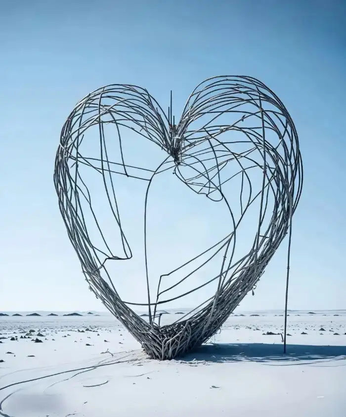 Editing Large Metal Sculpture In The Snow Background