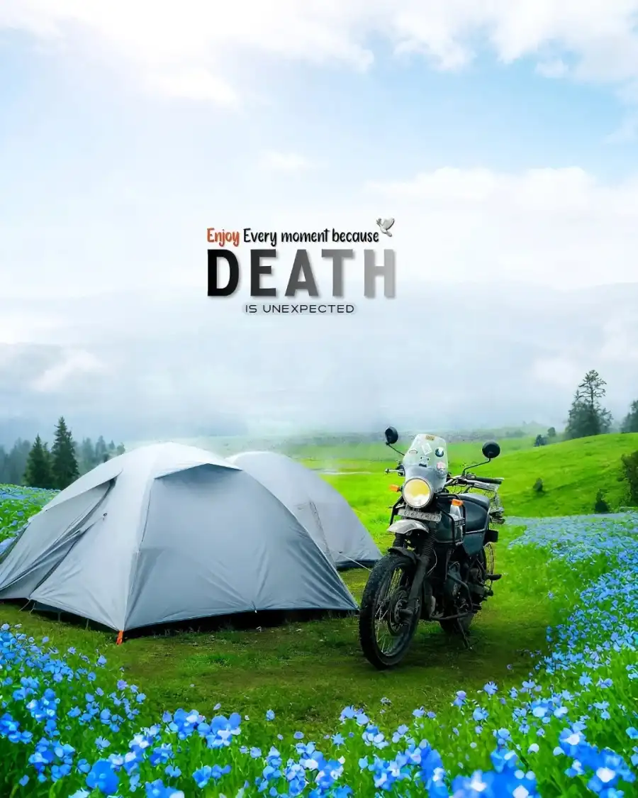 Editing Motorcycle Parked Next To A Tent Background