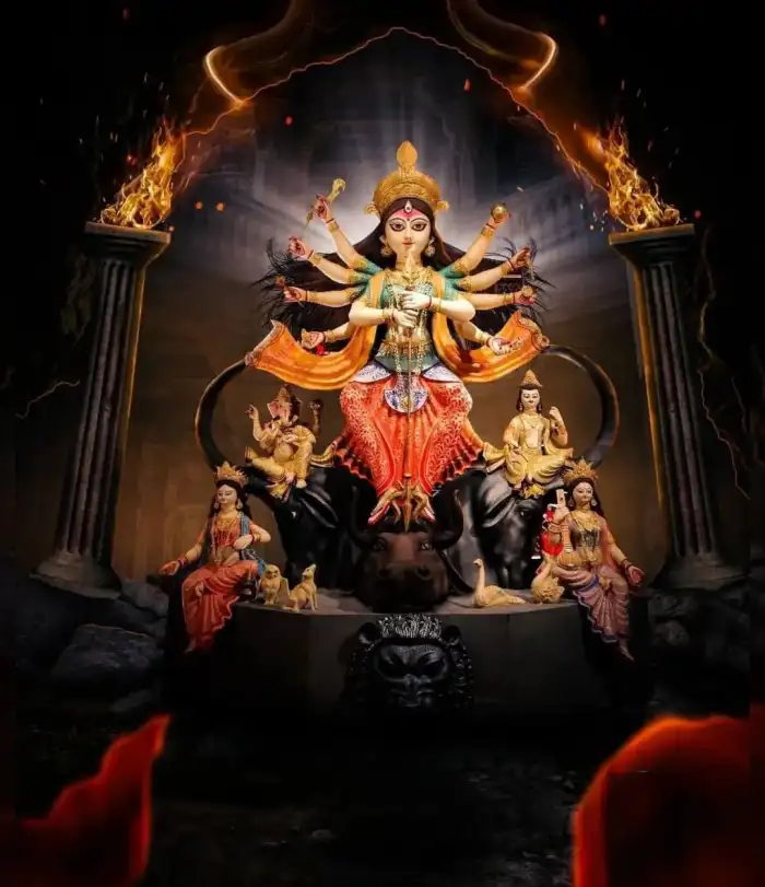 Editing Statue Of Maa Durga With A Crown Throne Background