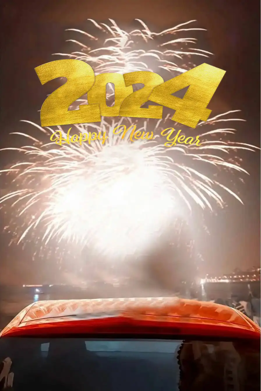 Editinng 2024 Happy New Year Car With Fireworks Background