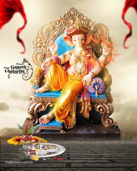 Ganesh Chaturthi Ganpati Statue Full Body Sitting Editing Background