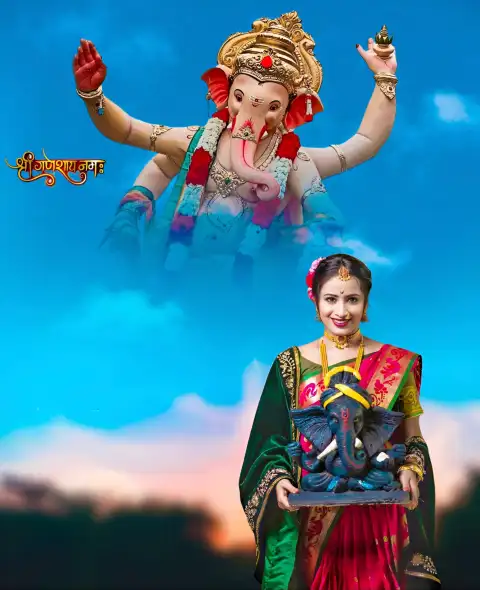 Ganesh Chaturthi With Girl Ganpati Bappa HD Background For PicsArt