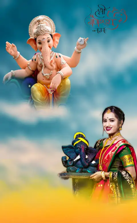 Ganesh Chaturthi With Girl In Saree Sky CB Editing Background HD