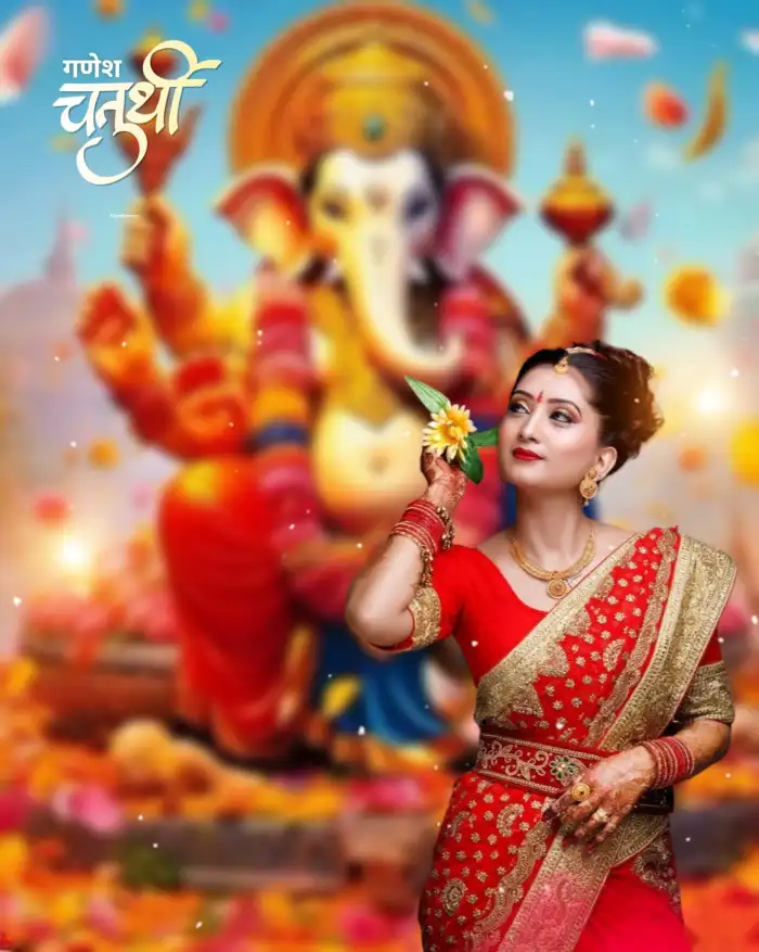 Ganesh Ganpati Chaturthi With Girl CB Picsart Editing Background