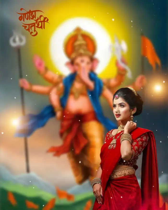 Ganesh Ganpati Chaturthi With Girl CB Picsart Editing Background