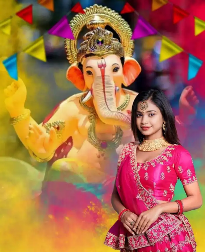 Ganesh Ganpati Chaturthi With Girl CB Picsart Editing Background