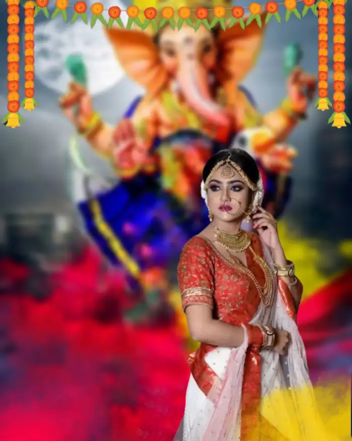 Ganesh Ganpati Chaturthi With Girl CB Picsart Editing Background