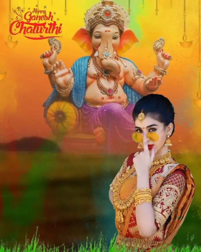 Ganesh Ganpati Chaturthi With Girl CB Picsart Editing Background