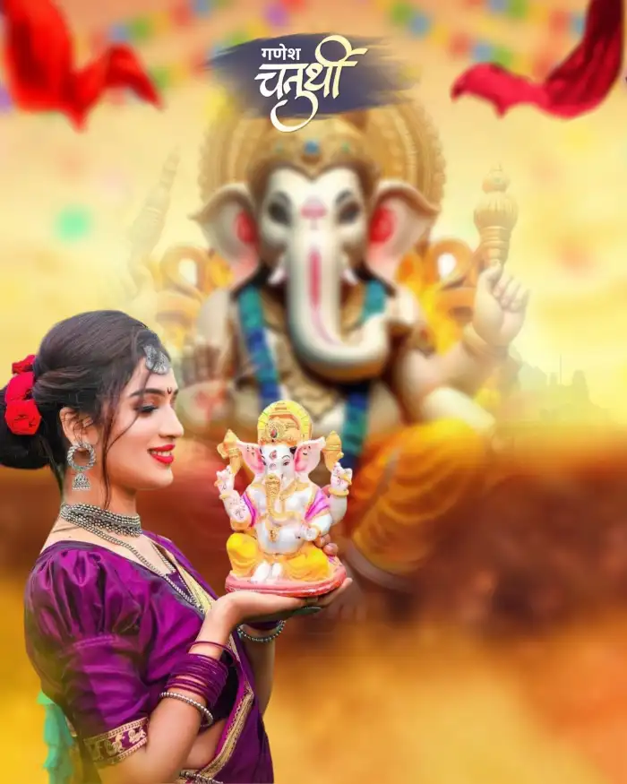 Ganesh Ganpati Chaturthi With Girl CB Picsart Editing Background