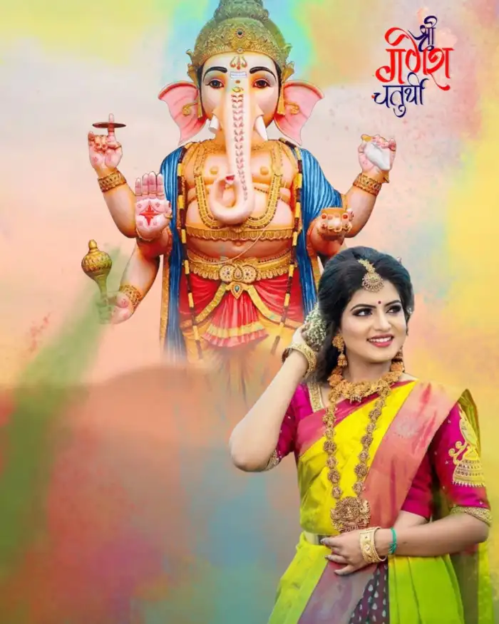 Ganesh Ganpati Chaturthi With Girl CB Picsart Editing Background