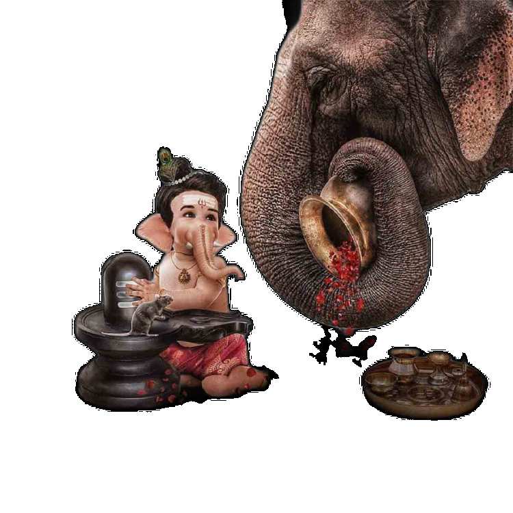 Ganesh Ji With Elephant Shivalingam PNG Images Download Free