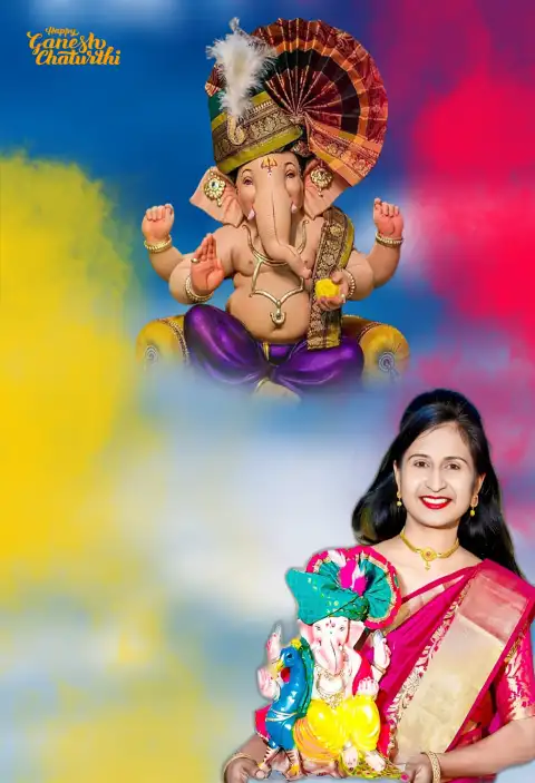 Ganpati Bappa Girl In Saree  Photo Editing Background HD Download