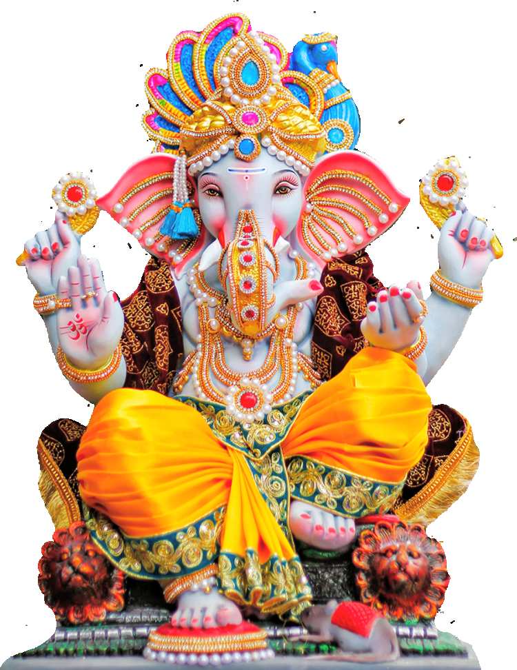 Ganpati Ji Small Statue Sitting Yellow Dress PNG Images Download