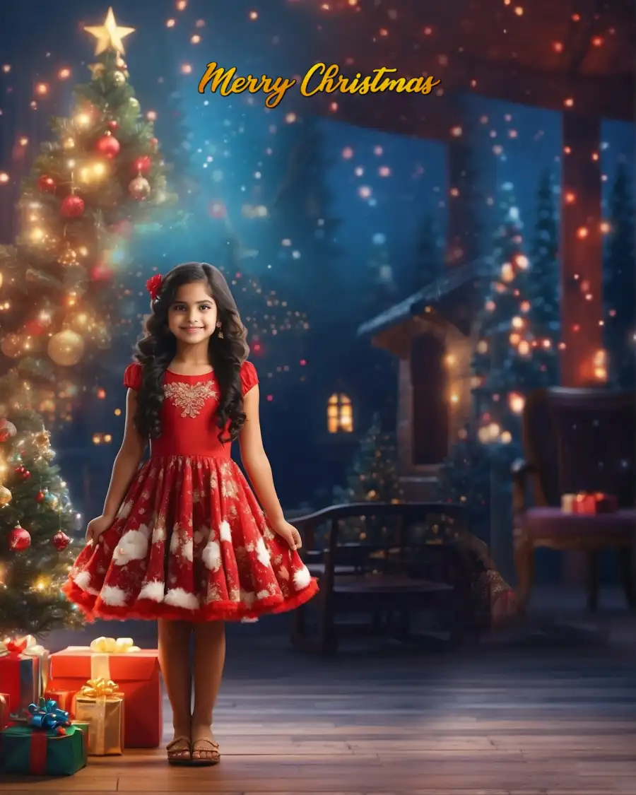 Girl In Front Of Christmas Tree Editing Background  HD