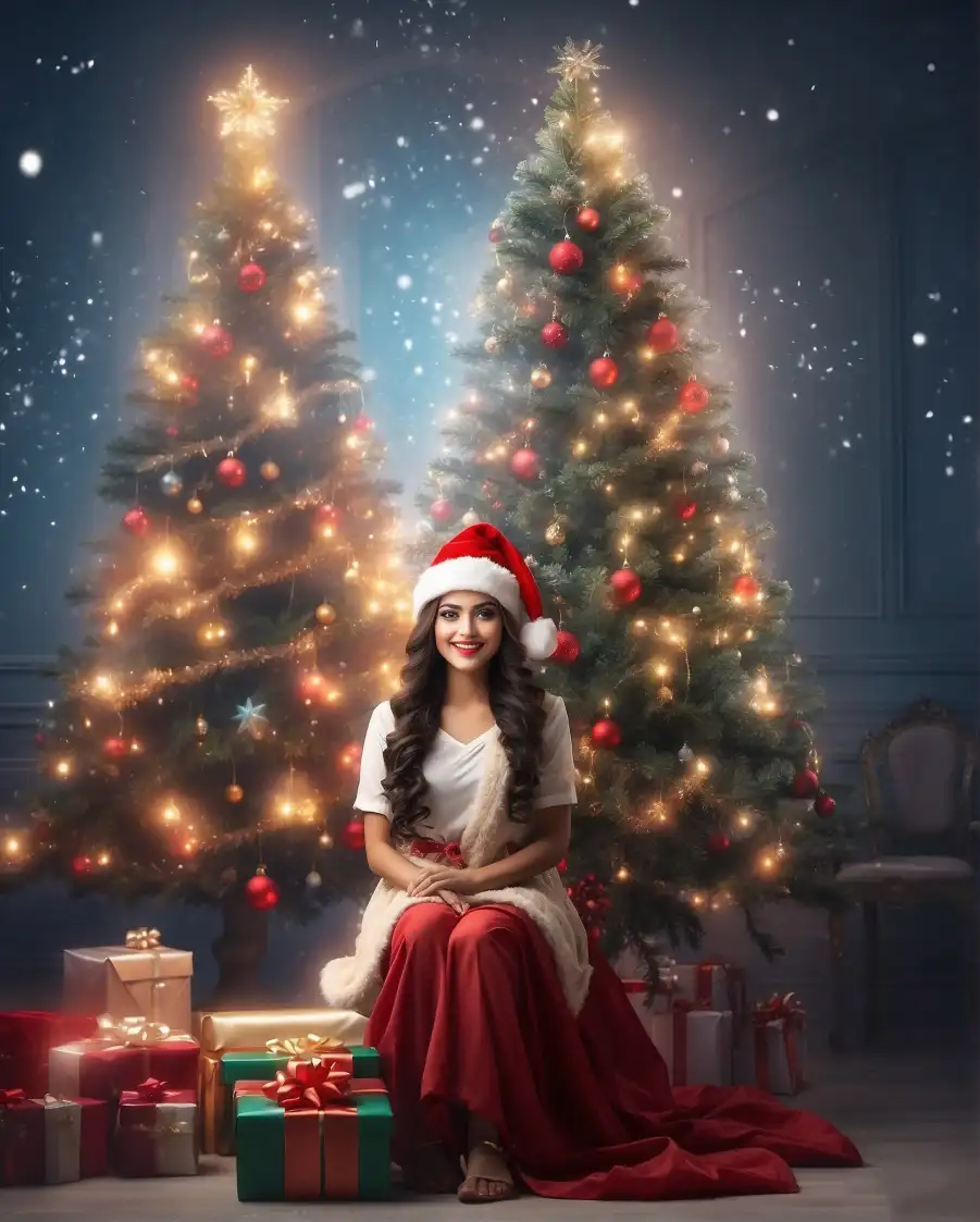 Girl In Front Of Christmas Tree Editing Background  HD