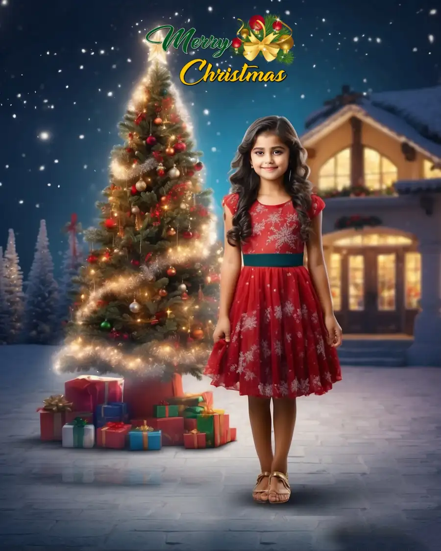 Girl In Front Of Christmas Tree Editing Background  HD