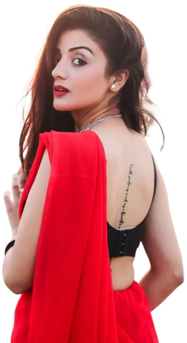 Girl In Red Saree Back View PNG Images Free