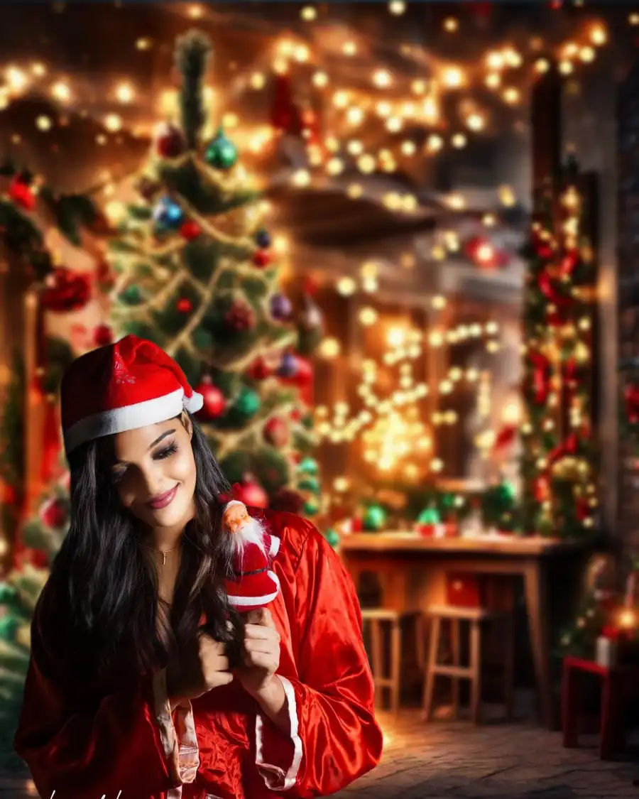 Girl In Santa Dress Christmas Editing Background  HD