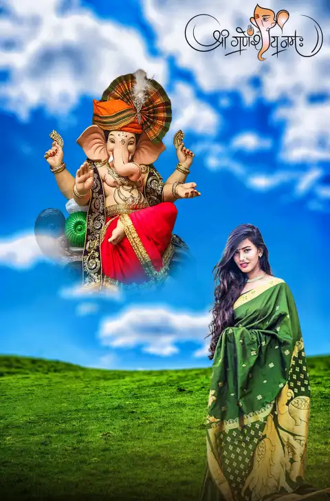 Girl In Saree Ganesha  CB Picsart Editing Background HD